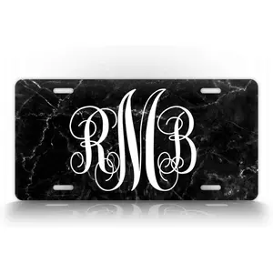 Personalized Classy Black Marble Monogrammed License Plate, Custom Truck Tag, Plate for women, Monogram, Accessories
