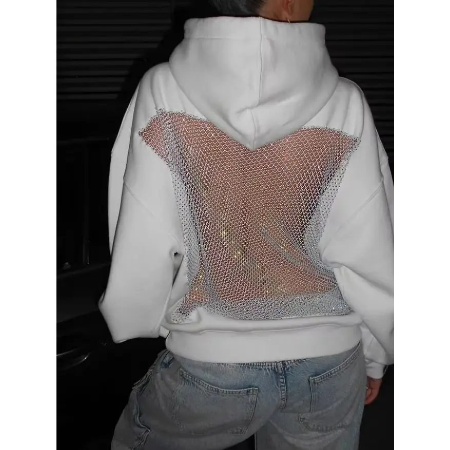 American Gothic Sexy Hollow Mesh Hoodie Y2K Clothes Womens Fashion Translucent Pullover Sweatshirt Casual Long Sleeves Jacket
