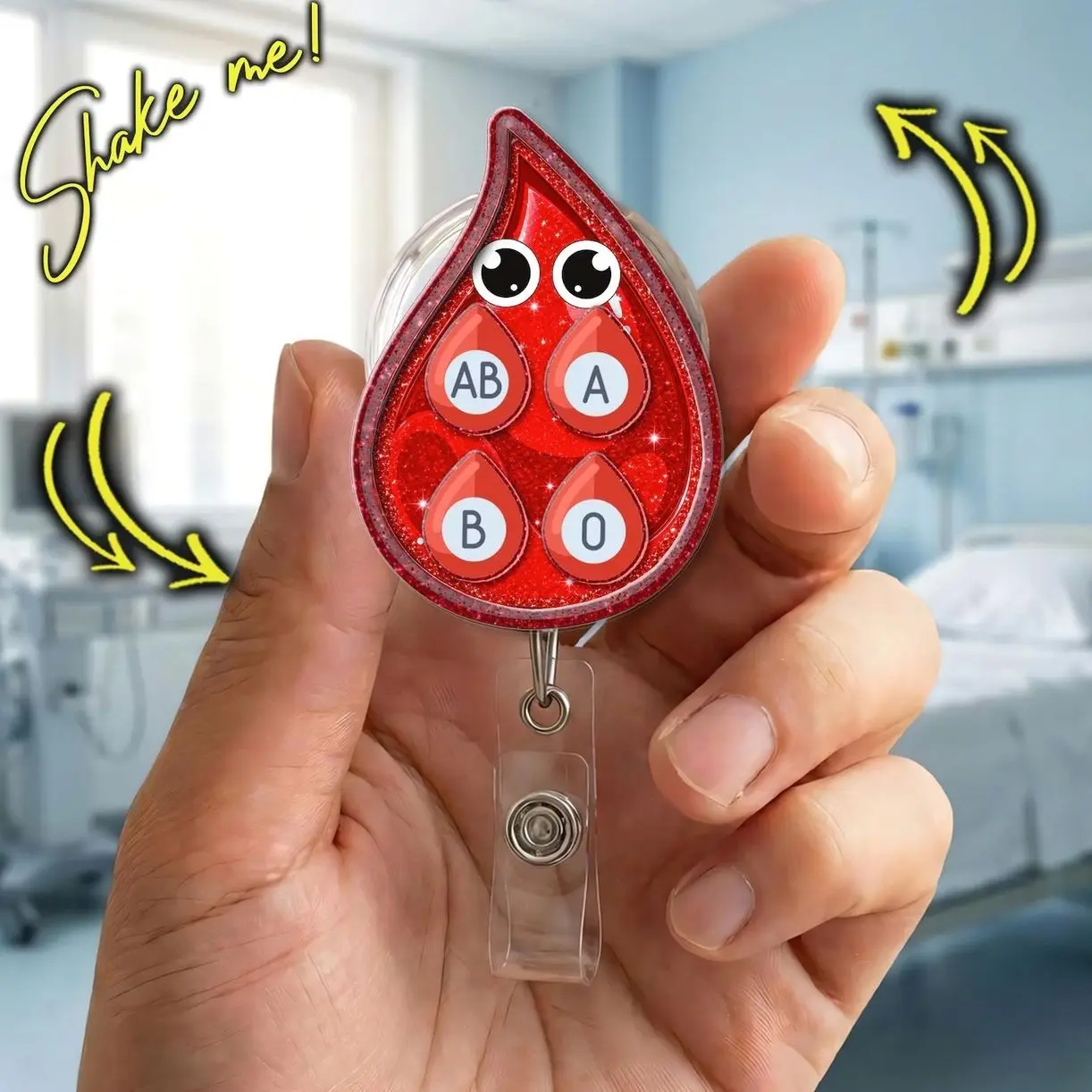 Blood Drop Shaker Badge Reel, Nurse Badge Holder, Nursing Graduation Gift Retractable ID Clip 34R