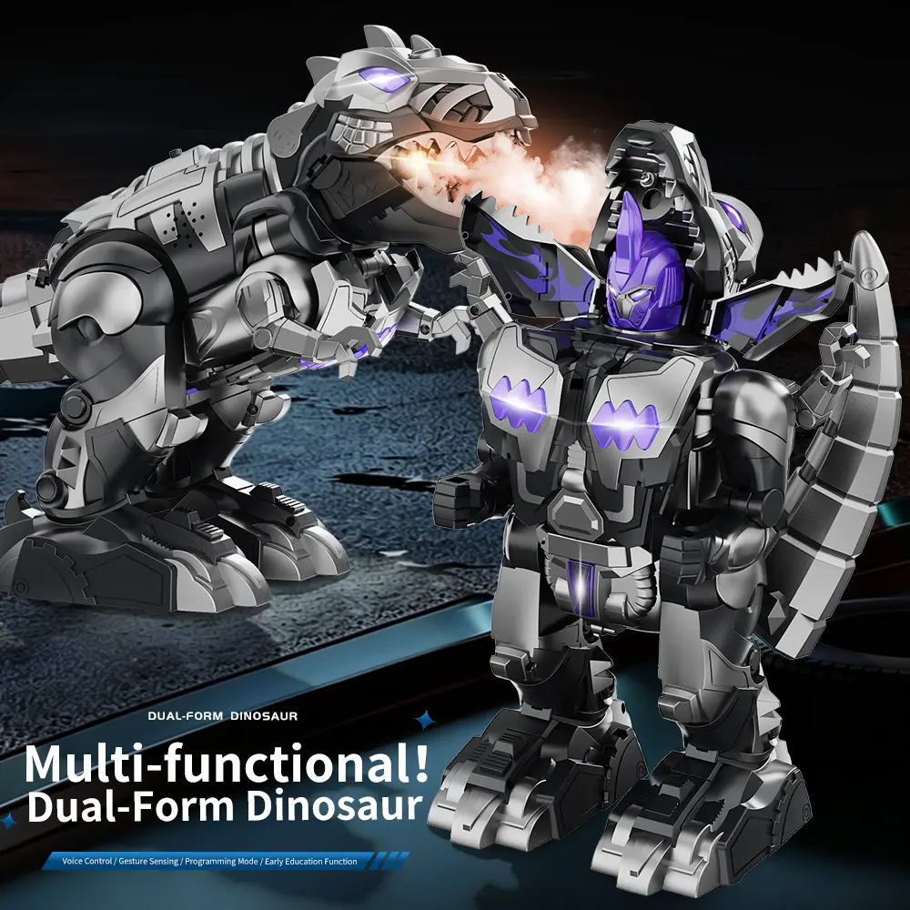 Voice-Controlled Transforming Dinosaur Robot – Dual-Form Dino to Robot, Gesture Sensing, Programming, Stories & Songs, Cool Spray Effect, Gift for Boys