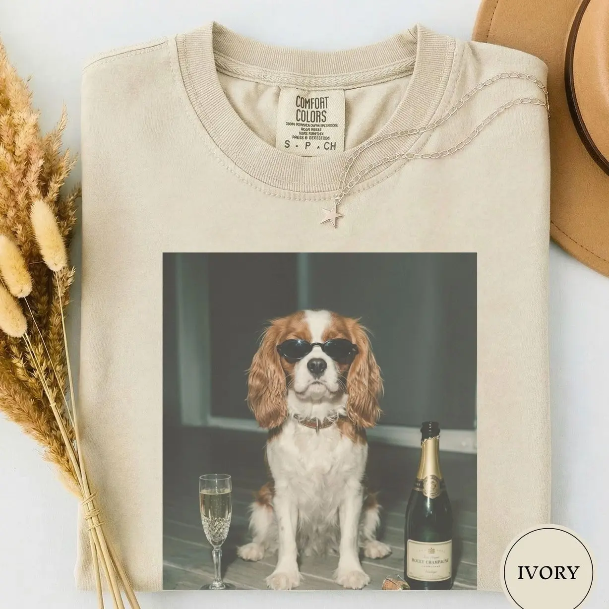 Funny Cavalier King Charles Drinking Champagne Shirt, Animal Meme Tee, Dog Lover Gift, Funny Spaniel Shirt, Wine Lover Tee, Dog Mom Gift