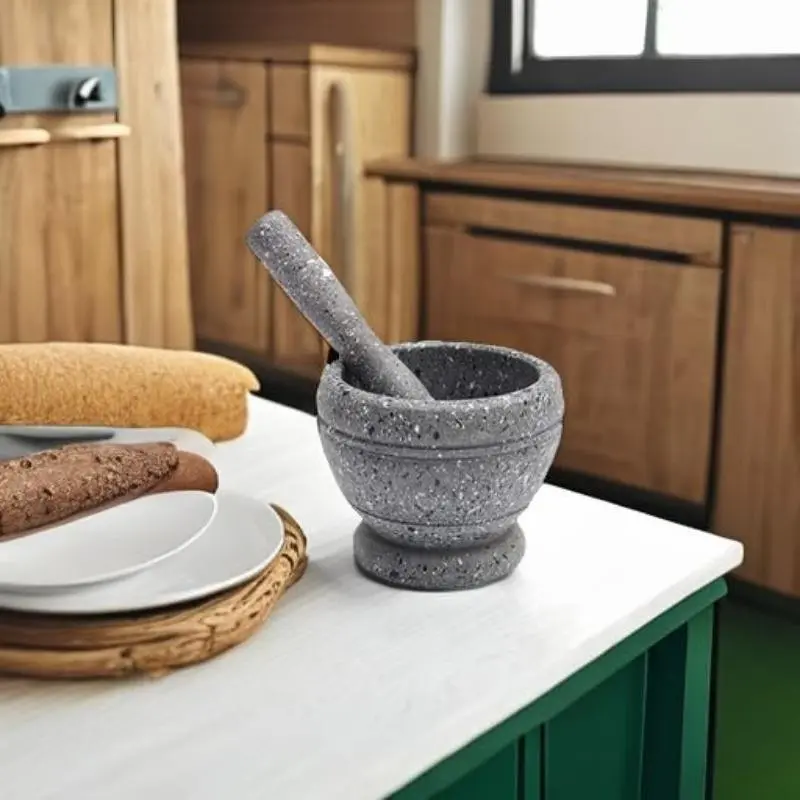 Unpolished Granite Mortar and Pestle Set, Kitchen Stone Bowl for Avocado Sauce, Salsa, Spices, Nuts, Flavor Release