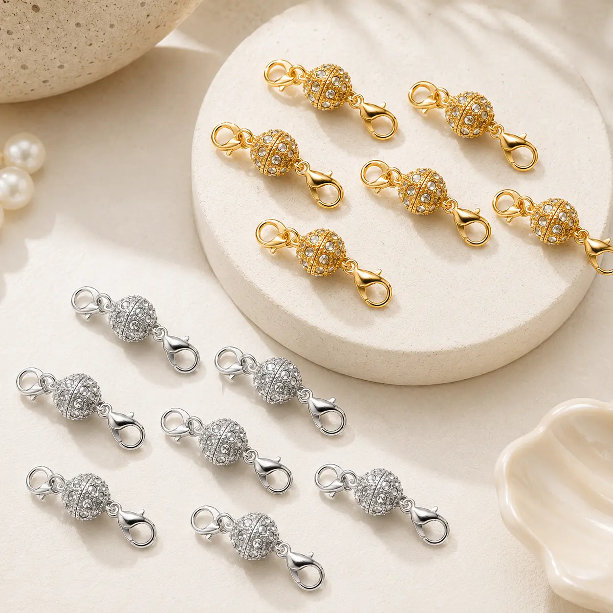 DIY Jewelry Making 12Pcs Gold & Silver Stainless Steel Magnetic Jewelry Clasps with Charm, Adjustable Strong Magnet Necklace Extender, Adjustable Jewelry Clasp