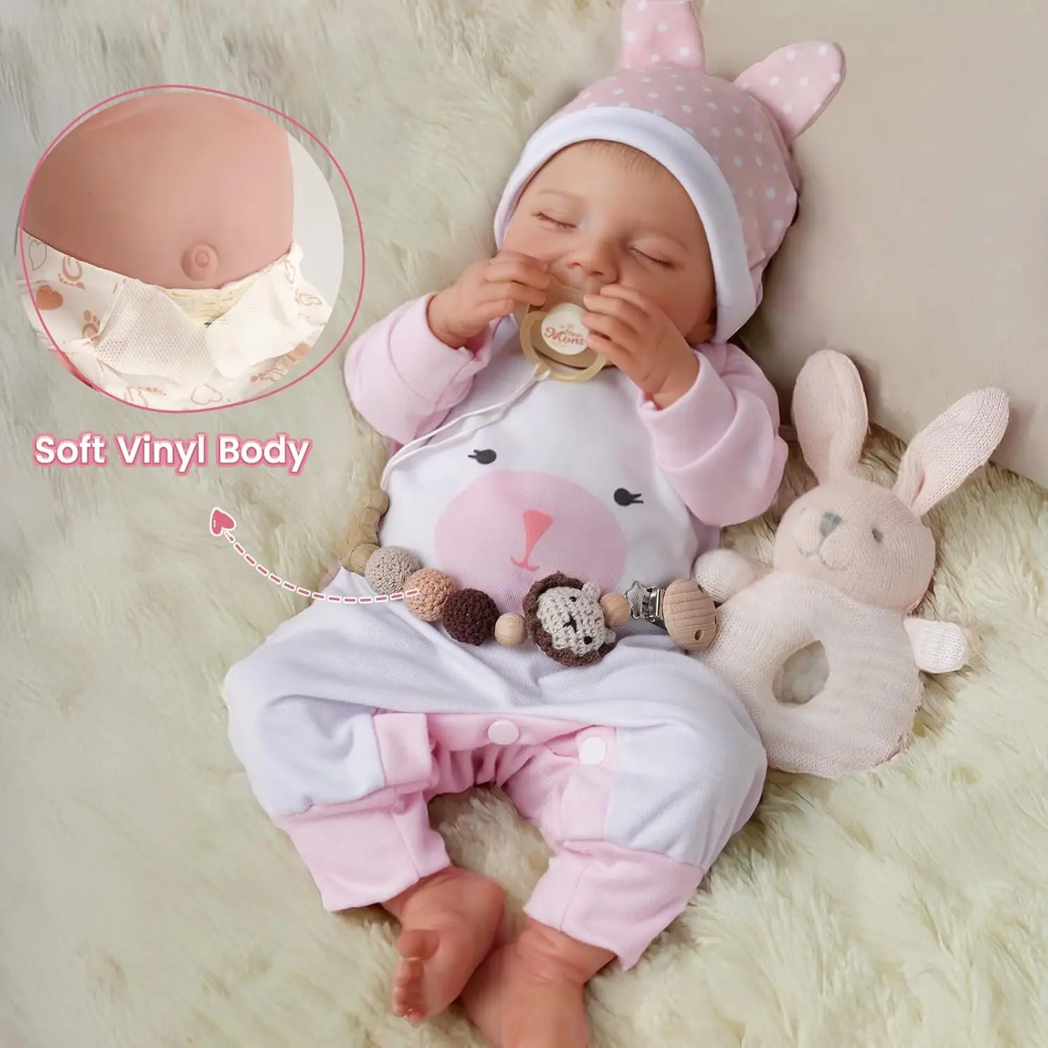 BABESIDE 20-in Lifelike Realistic Newborn Sleeping Dolls Olivia - Mewaii Collectible Vinyl Doll Playset with Toy Accessories, ASTM F963 Certified, for Girls 3-4 Years, Emotional Support Item