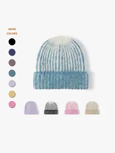 Women's Colorblock Knit Beanie Hat, Casual Plain Pattern, Windproof Warmth, Mixed Wool Blend, Fall Winter Cycling Accessory