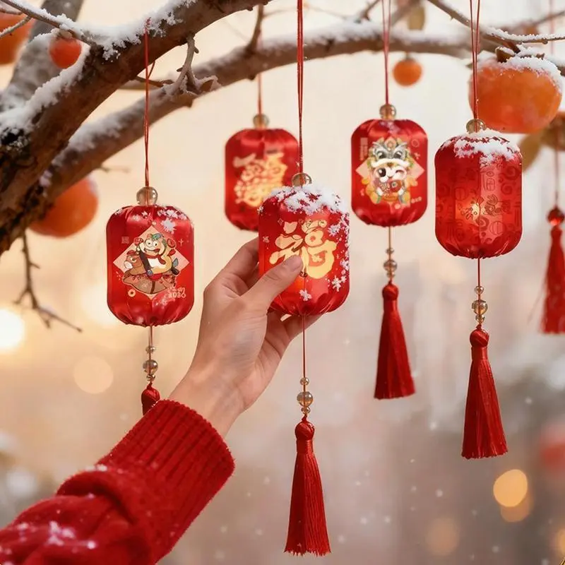 New Year Hanging Ornament Red Glowing Lanterns Chinese Mini Led Red Lantern Spring Festival Hanging Decoration
