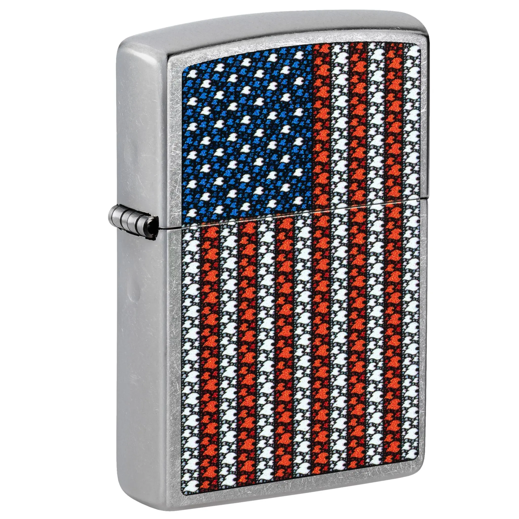 Zippo Flame Spangled Banner Design Street Chrome Pocket Lighter - Made in USA - Unfilled (fuel sold separately)