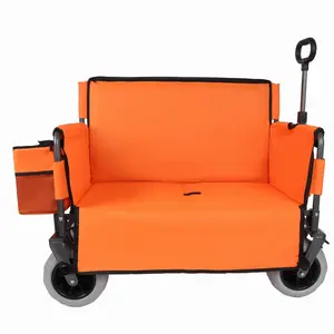 Folding Wagon with Bench Seat & 500 lbs Capacity patent protection -3-in-1 Collapsible Utility Cart with All-Terrain Beach Tires for Camping, Includes 1 ice pack, Beach, Groceries, Outdoor