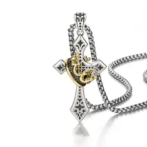 BloomWish  Stainless Steel Crown Cross Necklace for Men and Women Faith Prayer Accessories Gift