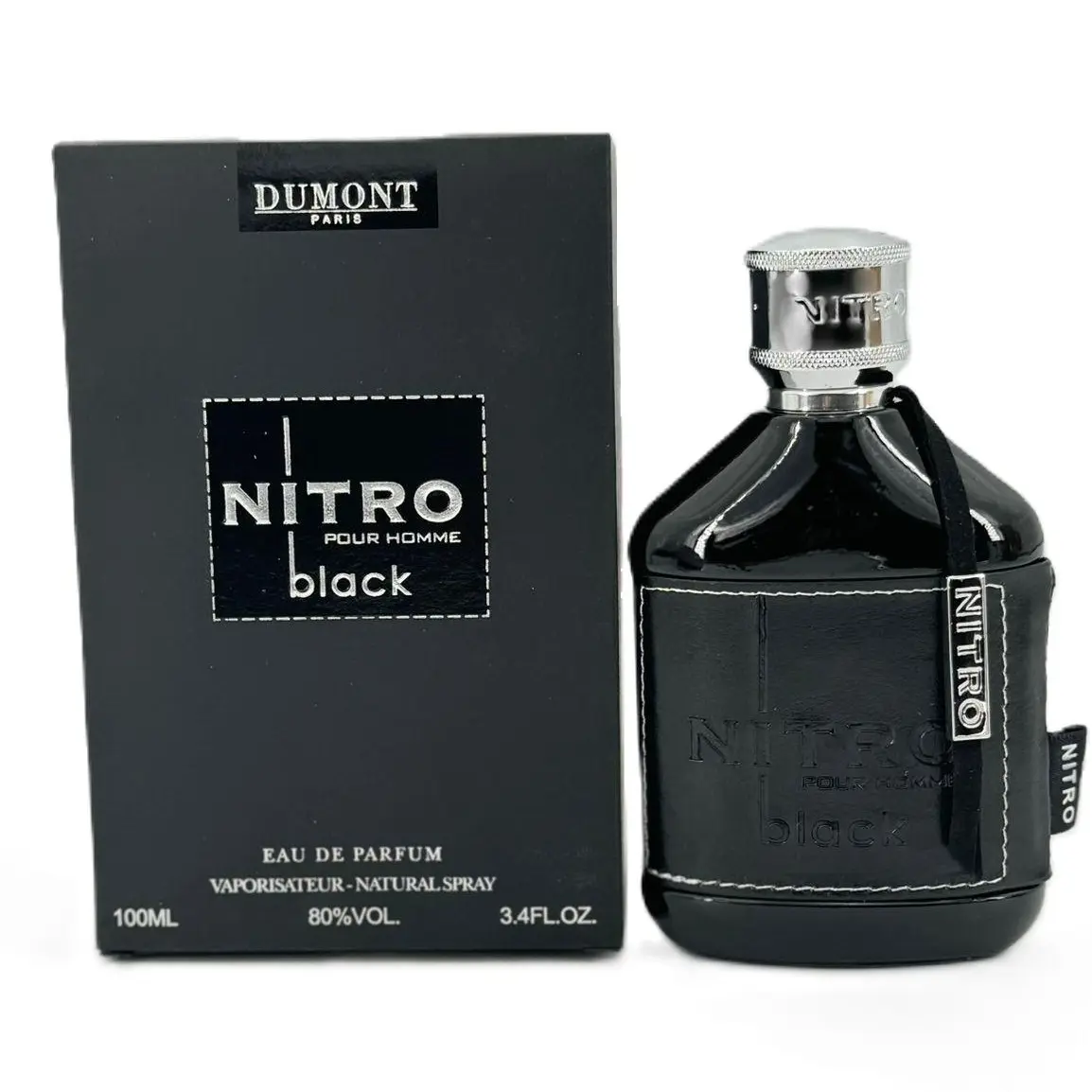 Dumont Paris Nitro Pour Homme Black Eau de Parfum - Men's 3.4 oz EDP Perfume Fragrance Liquid, Spicy Woody Amber Aromatic Scent with Chemical-Free Leather Musk, Fruity Notes, Long-Lasting Spray for Adults Weddings