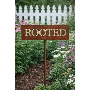 Rooted Metal Garden Marker Sign | Handmade Steel Plaque Stake
