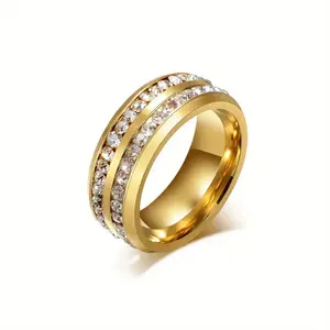 High Quality Men's Rings, Classic Luxury Double Row Synthetic Zircon Stainless Steel Rings for Weddings, Banquets, Parties, Fashionable and Trendy Men's AccessoriesGift