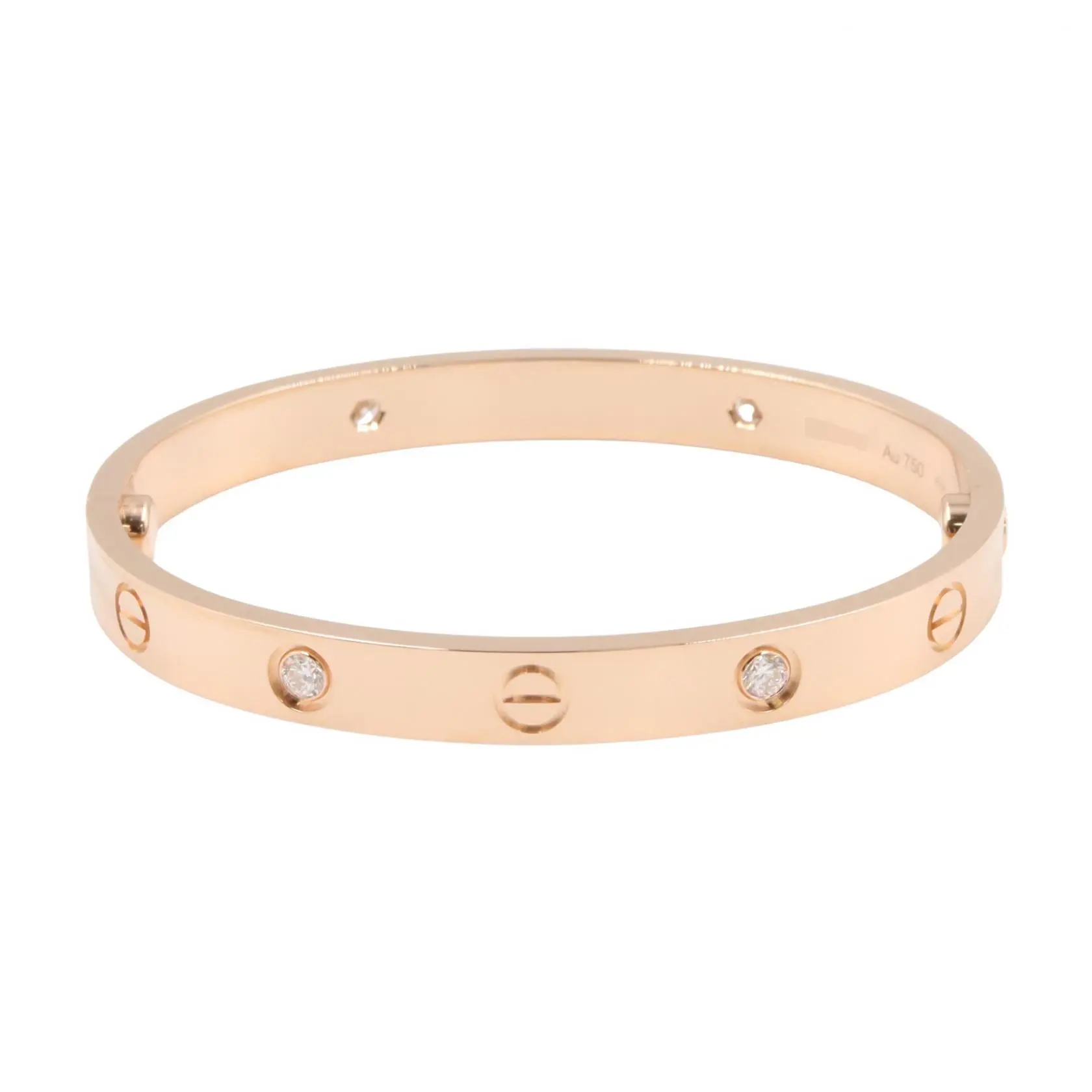 Pre-owned Cartier 18K Rose Gold (Au750) Small Leather Goods Love Au750 Diamond Bracelet Size 16