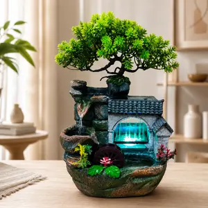 LED Zen Mini Waterfall Fountain, Home Decor Statue for Indoor Home Supplies