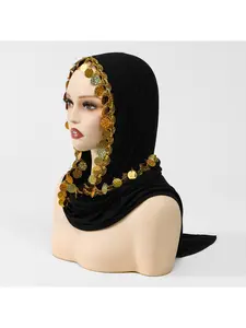 Best-selling hit silk-cotton sequined fringe hijab turban headscarf for women, versatile, comfortable, breathable, simple, ethnic, and pull-over