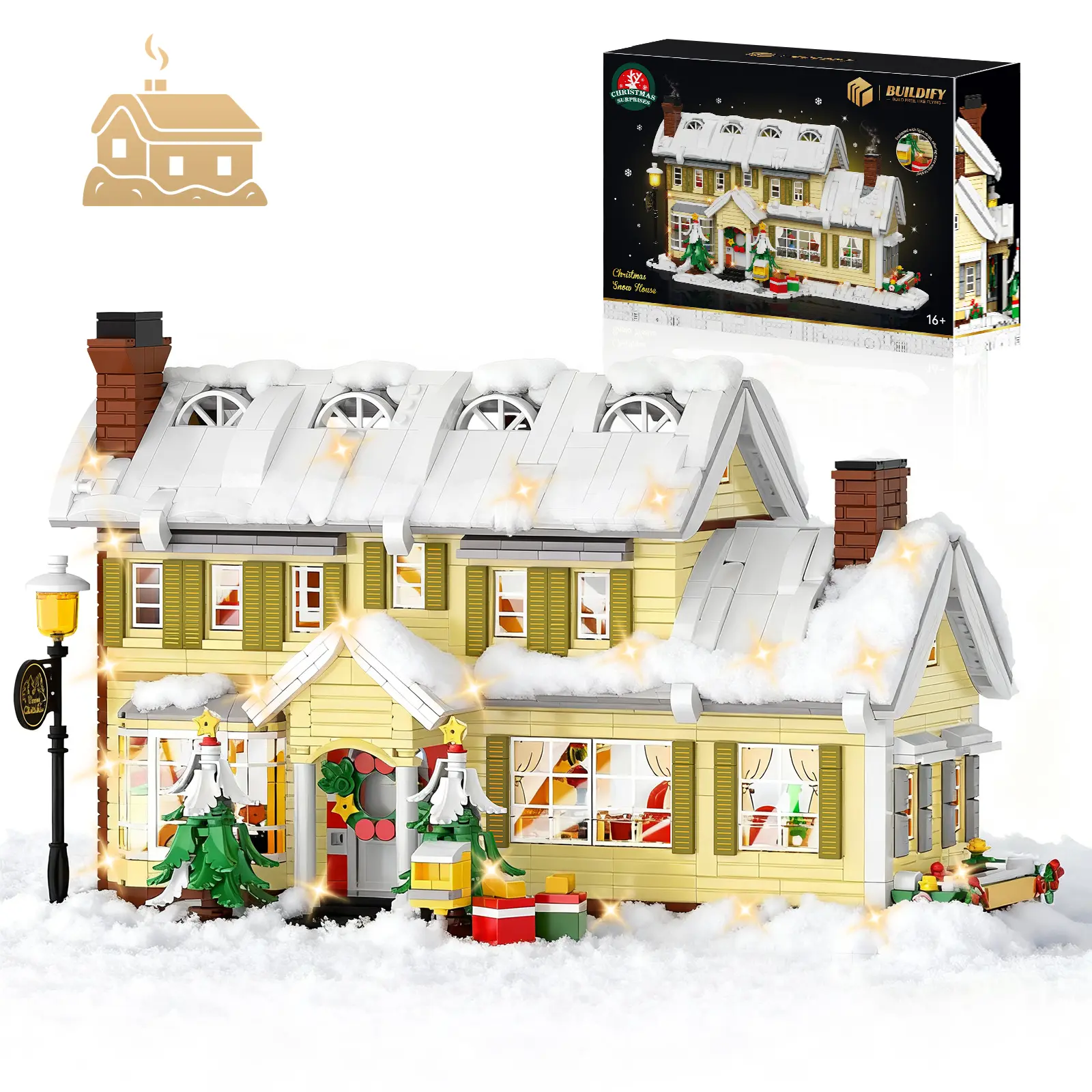 【Black Friday】BUILDIFY Christmas Snow House Building Block Set Compatible with Lego 2046 PCS with LED Light Strip Collectible Gift for Boys Girls Children Adults China Made