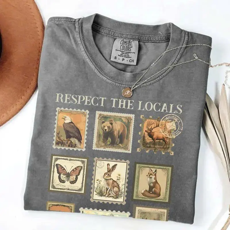 Comfort Colors Vintage Respect The Local Wildlife T-Shirt, Gift For Nature Lover, Animal Lover, Protect National Parks, Ideal Gift Tee