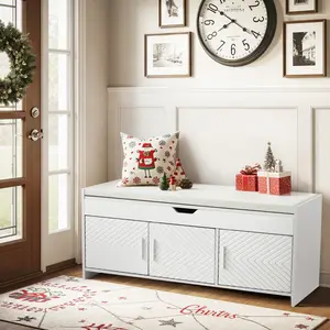 Entryway Storage Bench, Shoe Storage Bench with Cushioned Seat & Hidden Compartments, Shoe Cabinet Bench for Bedroom, Hallway, and Compact Spaces, Light Gray