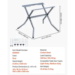 VEVOR Table Saw Folding Stand, 350 lbs/ 158.76 kg Load Capacity, Portable Compact Table Saw Stand, Heavy Duty Construction, Easy Storage, Foldable Design, Universal for Most Brands of Table Saws