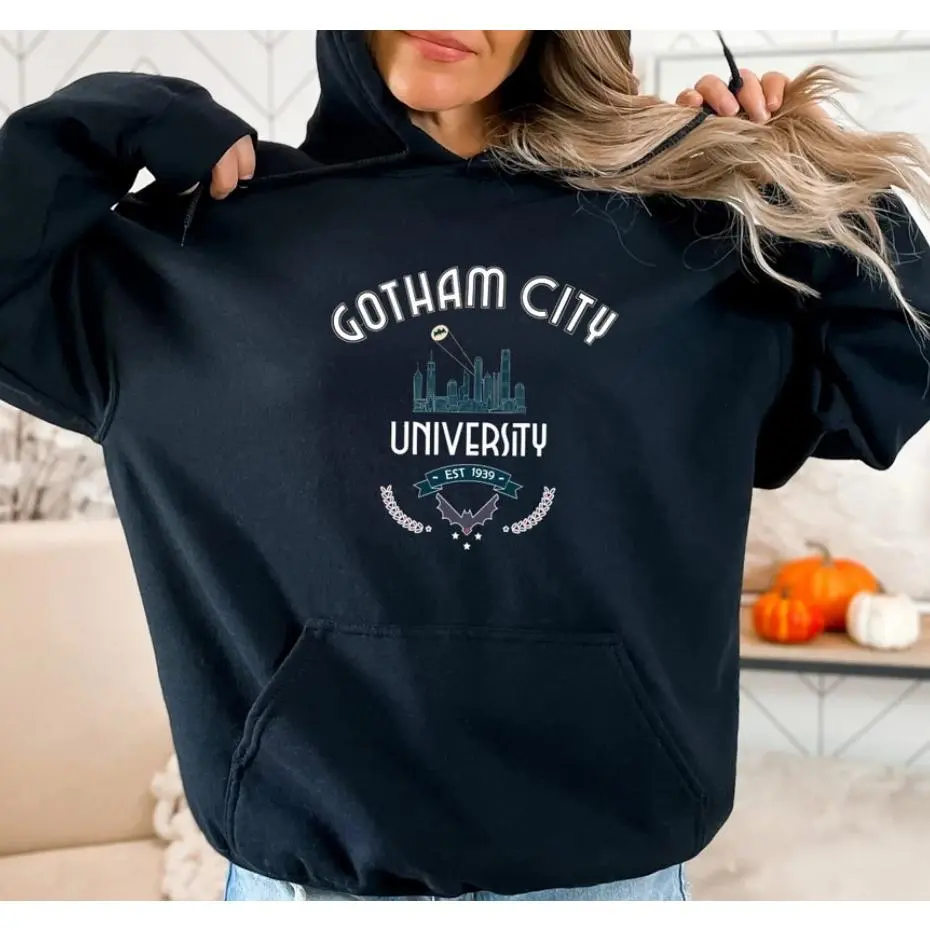 Gotham City University Hoodie with Bat Signal Hoodie, Comic Book College Hoodie, Super Heroes, Christmas Gifts
