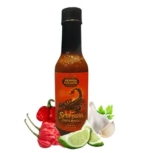 Scorpion Inferno Hot Sauce – Extra Hot Sauce with Trinidad Scorpion, Ghost Pepper, Chocolate Habanero & 7 Pot Primo – Intense Heat with Smooth Flavor – 5oz Bottle