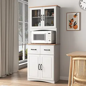 Modern Kitchen Pantry Storage Cabinet with Storage Drawer,Tall Freestanding Kitchen Cabinet for Dining Room,Bathroom,Kitchen,White
