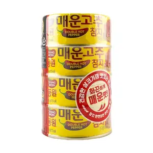 DONGWON Double Spicy Tuna Can 135g x 4 Pack - Korean Style Hot & Savory Seafood for Instant Meals & Snacks