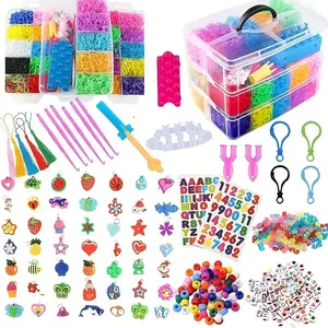 4900 Rainbow Rubber Bands Per Box, Three-Layer DIY Bracelet Making Kit, Handmade Jewelry Crafting Supplies, Enjoyable Crafting Sessions, Weaving Tool, Beaded Tassel Charms, Perfect for Crafters & Beginners