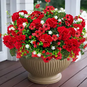 8 Bundles Artificial Geranium Flowers for Outdoors, Realistic Silk Geraniums, UV Resistant Faux Plants, Porch Front Door Planter Decoration