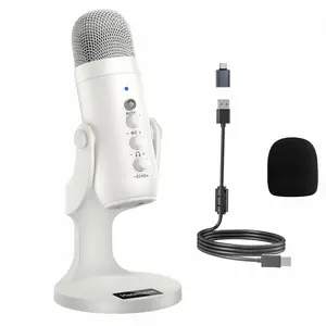 HAOMUREN USB Condenser Microphone with Type-C Adapter, Plug & Play Gaming Microphone with Headphone Out & Volume Control, Mic Control, Mute Button Vocal Perfect for Live Streaming Equipment, Streaming, Podcasting, Recording, Audio
