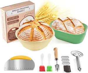 2 Pack Sourdough Proofing Basket, Round & Oval Bowls, Foldable Silicone Bread Proofing Basket for Baking Supplies Kit