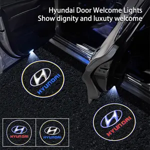 2Pcs Led Car Door logo Welcome Light, Car Door Lights, Auto Emblem Projector Decoration Accessories For Hyundai HB20 KONA i20 i10 IONIQ Elantra Palisade Sonata Grandeur SantaFe Tucson Inster Bayon NEXO i30 Creta iMax Casper Veloster Accent Venue