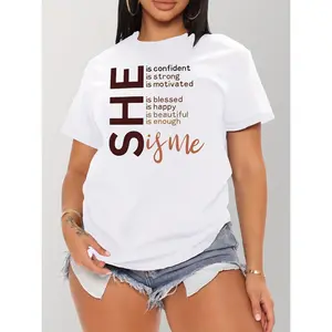 [Casual Spring Summer Women's T-shirt] Letter Print T-shirt, Casual Short Sleeve Crew Neck Top For Spring & Summer, Women's Clothing