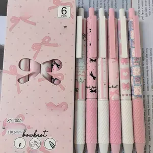 6pcs Bow Pen Set, High Aesthetic Press Pens, Rollerball Pen Set, Ink Pens, Ideal for Note Taking, Office Supplies, Birthday Christmas Halloween Gift