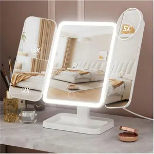 Mother's Day Gift for Her | KEIMI Portable LED Light Makeup Mirror, Adjustable Touch Lighting, 2X/3X/5X Magnification Foldable Vanity Mirror