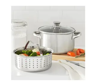Stainless Steel 4-Quart Steamer Pot with Glass Lid, Induction Compatible, Dishwasher Safe, Veggies, Fish