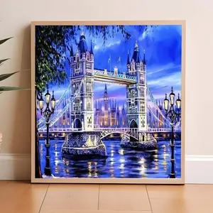 1PC, [Tower Bridge Night View], 5D Diamond Painting, Frameless, Includes Tool Kit. Fully Artificial Round Diamond Painting, Diamond Art Embroidery Kit, Suitable for Home Decor, Handmade Leisure and Stress-Relief Gift