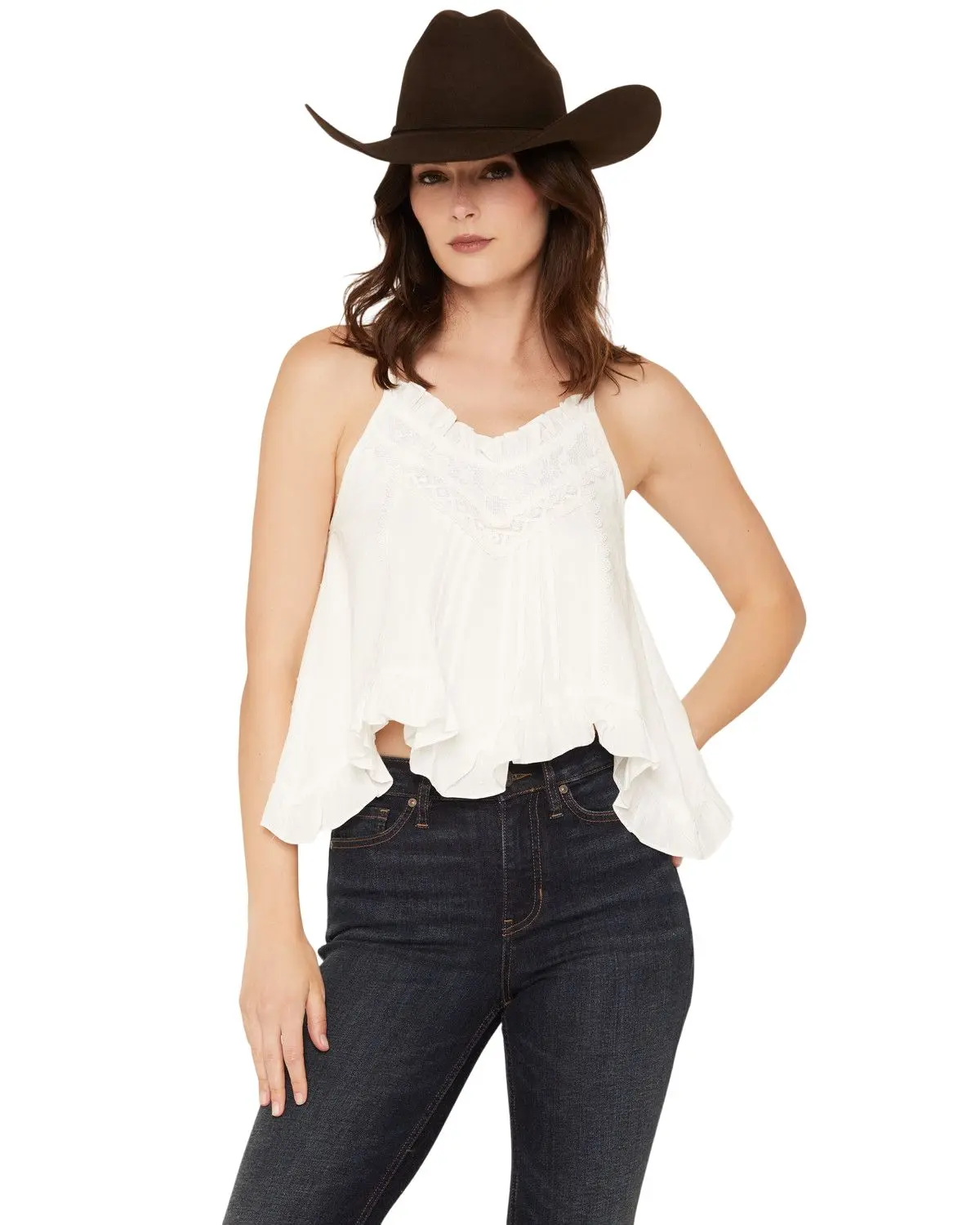 Miss Me Women's Women'S Pleated Lace Solid Tank Top - Mt3315t-Wht