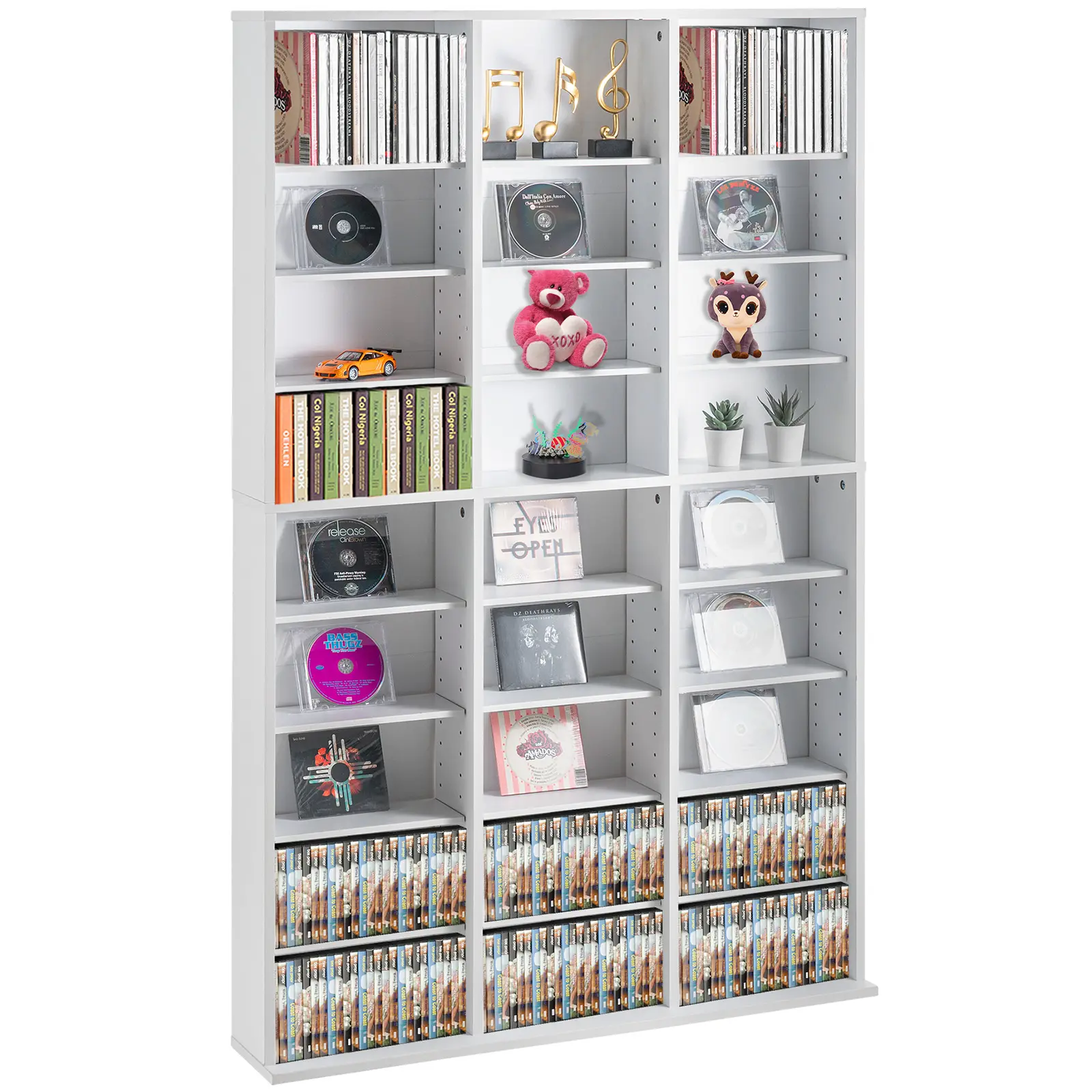 VEVOR Media Storage Cabinet,  9-layer DVD Shelf Holds up to 756 CDs, Adjustable CD Shelves 27 Compartments, Protects & Organizes Music, Movie, Video Games or Memorabilia Collections,White