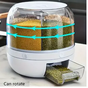 22Lbs Plastic Rice Storage Container, Reusable Round Cereal Dispenser with Flip Top Lid, 360° Rotating Grain Organizer for Rice, Beans, Pasta, Multipurpose Food Storage, Hand Wash Only