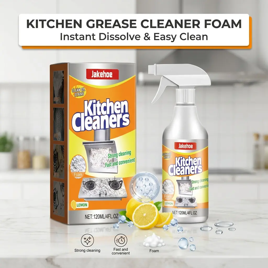 Kitchen Grease Remover Foam Spray - Melts Oil Stains on Stoves, Range Hoods & Counters in 30 Seconds. Just Spray, Wait & Wipe. No Scrubbing. 120ML