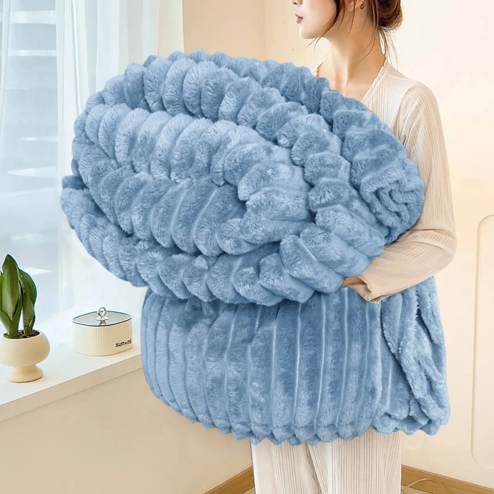 Soft Faux Rabbit Fur Throw Blanket