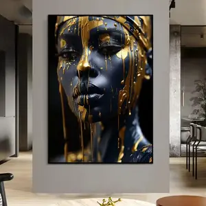 1pc Wooden Frame African Beauty Art Poster Canvas Painting Modern Fashion Portrait Abstract Face Design Wall Art Mural Living Room Decor Modern Home Decor