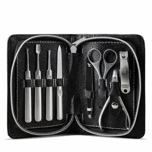 8-Piece Stainless Steel Professional Manicure Set - Nail Clippers, File, Cuticle Care, Scissors, & Tweezers | Leather Travel Case, Pedicure, Grooming Kit | Stainless Steel, Salon & Spa Quality