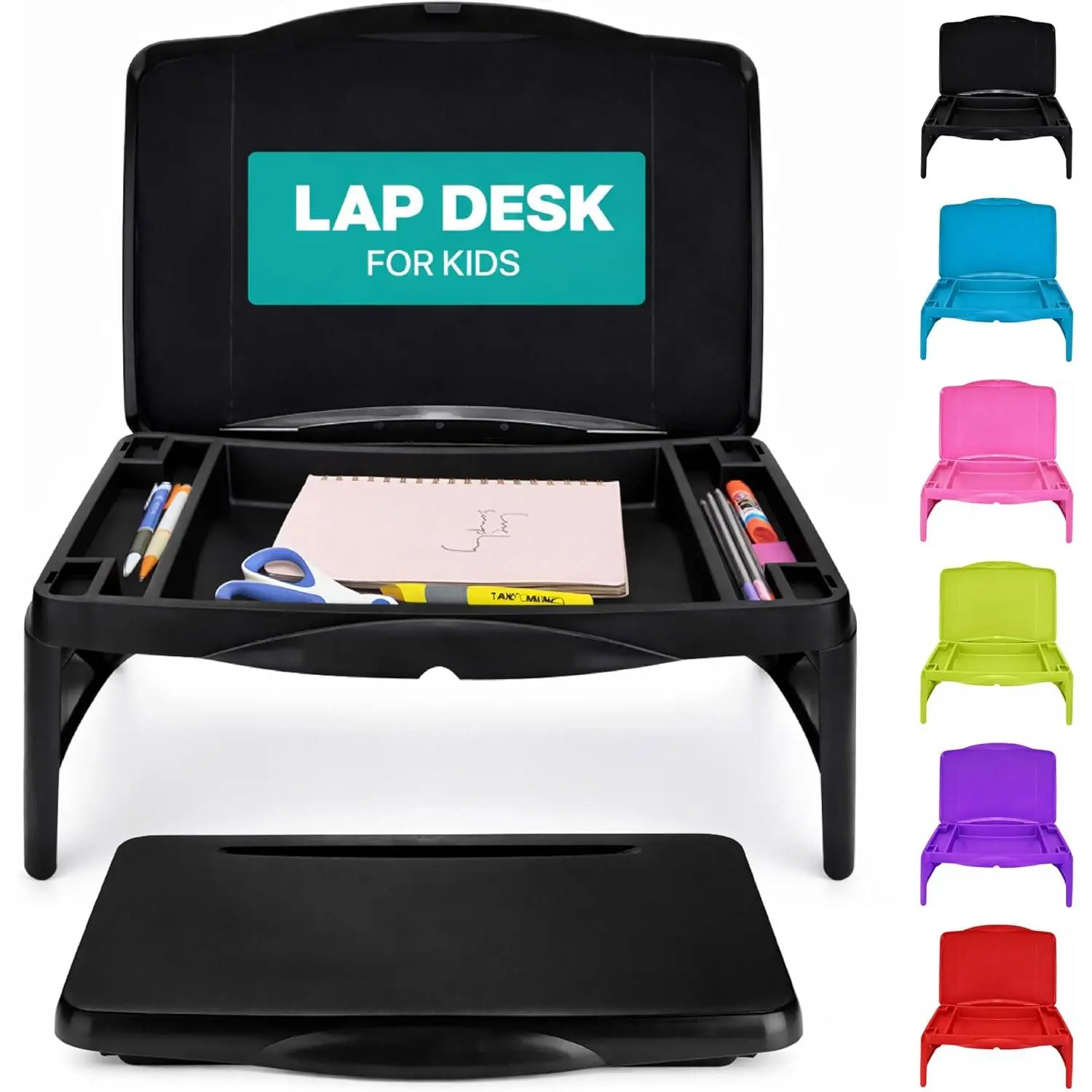 Foldable  Lap Tray with Storage - Portable Lap Desk  & Adults -  Lap Desk for Breakfast in Bed, Serving Tray,  Desk & Gaming (Black)