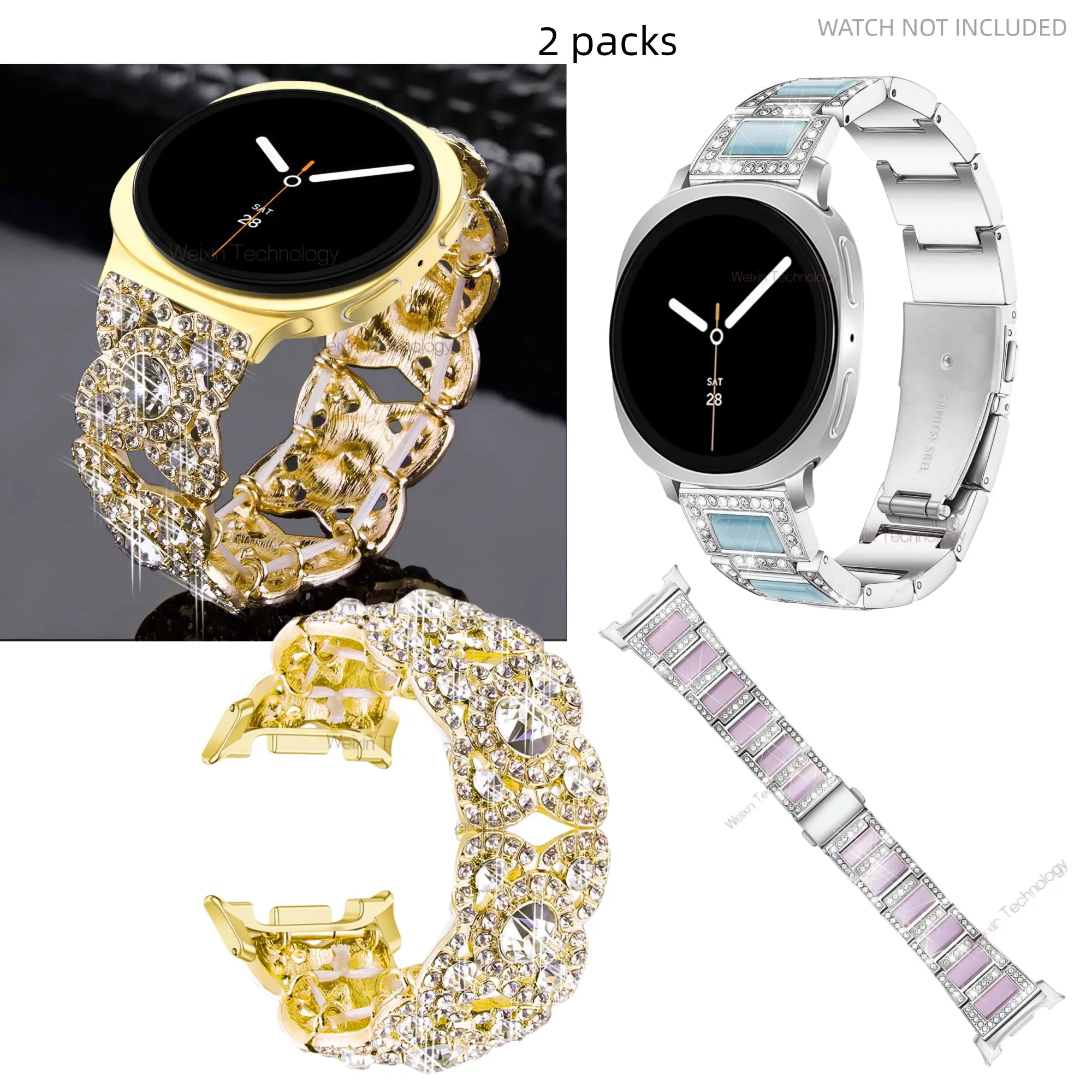 Shiny Watch Strap for Samsung Galaxy Watch 8 Metal Strap 40mm 44mm/Galaxy Watch 8 Classic Strap 46mm Diamond Water Diamond Stainless Steel Bracelet Strap, Diamond Elastic Women's Replacement Strap for Samsung Watch Watch8 Strap, smart watch straps