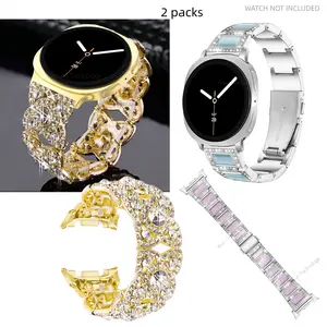 Shiny Watch Strap for Samsung Galaxy Watch 8 Metal Strap 40mm 44mm/Galaxy Watch 8 Classic Strap 46mm Diamond Water Diamond Stainless Steel Bracelet Strap, Diamond Elastic Women's Replacement Strap for Samsung Watch Watch8 Strap, smart watch straps