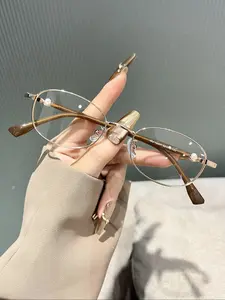 Women's Oval Metal Frame Glasses, Cute Preppy Style Decorative Flat Lenses, Fashionable Eyewear for Women, Perfect for Daily Wear, Fashionable Frames Glasses