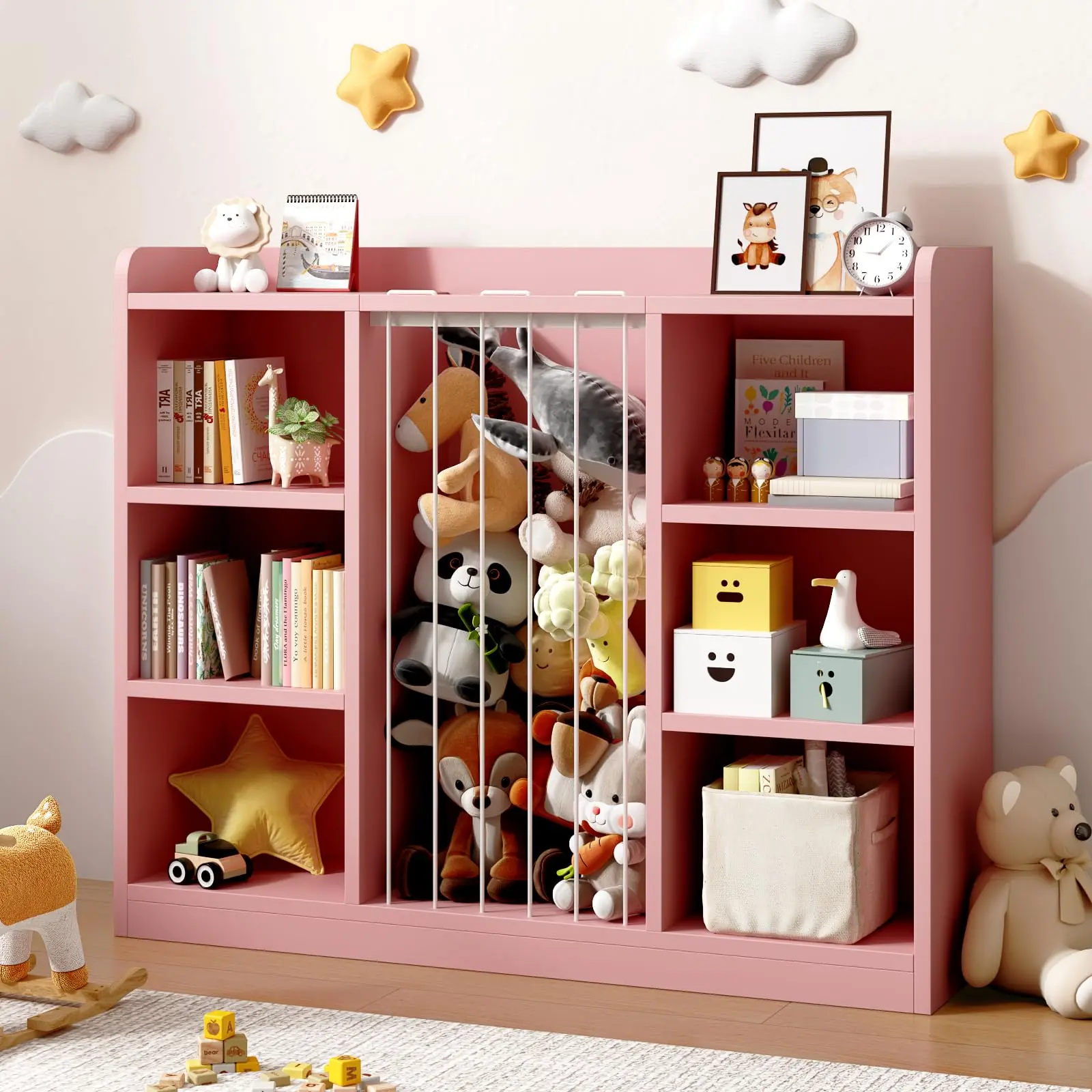 【SummerFinds】ONBRILL Toddler Stuffed Animal Zoo, Toy Storage Organizer for Playroom, Plush Toy Organizers and Storage, Book Shelf for Kids Rooms, Elastic Band Child Bookcase, Toy Shelf with 8 Storage Cubbies