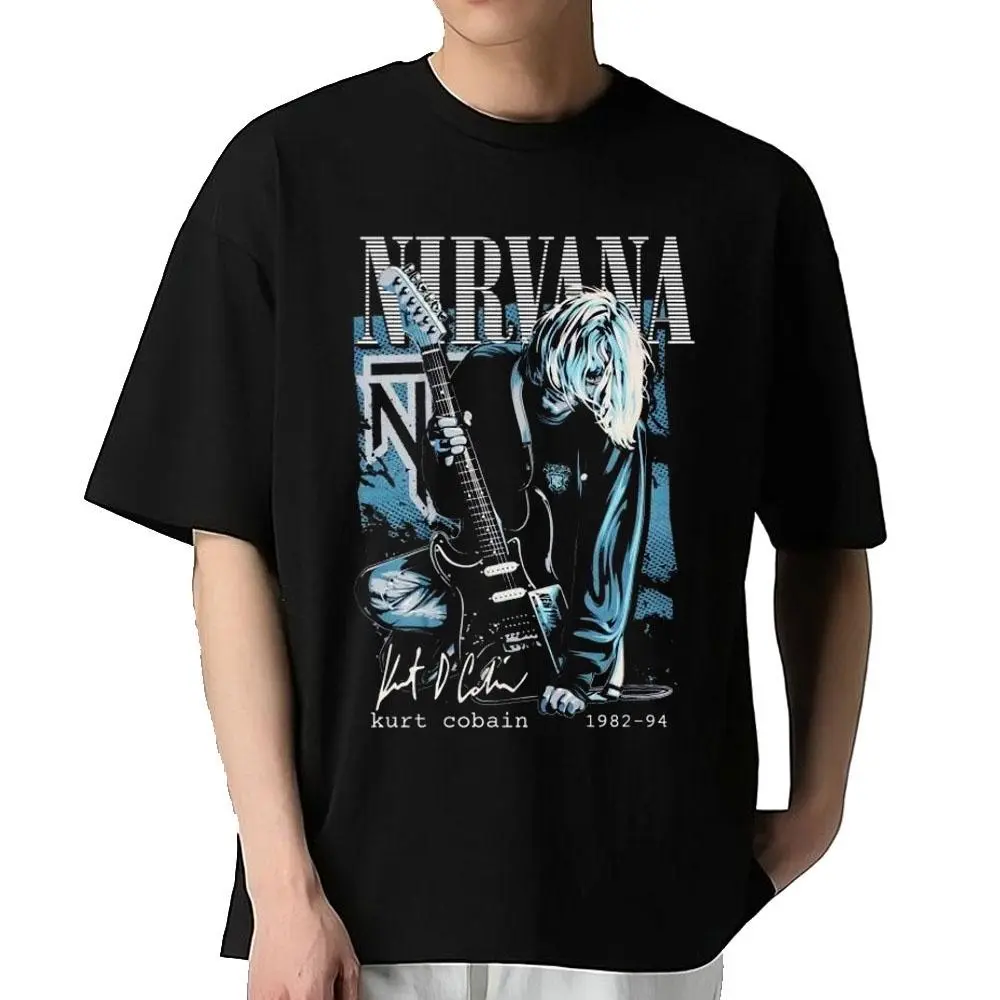 Nirvana Kurt Cobain Graphic T-Shirt Vintage Grunge Rock Band Bootleg Streetwear Shirt